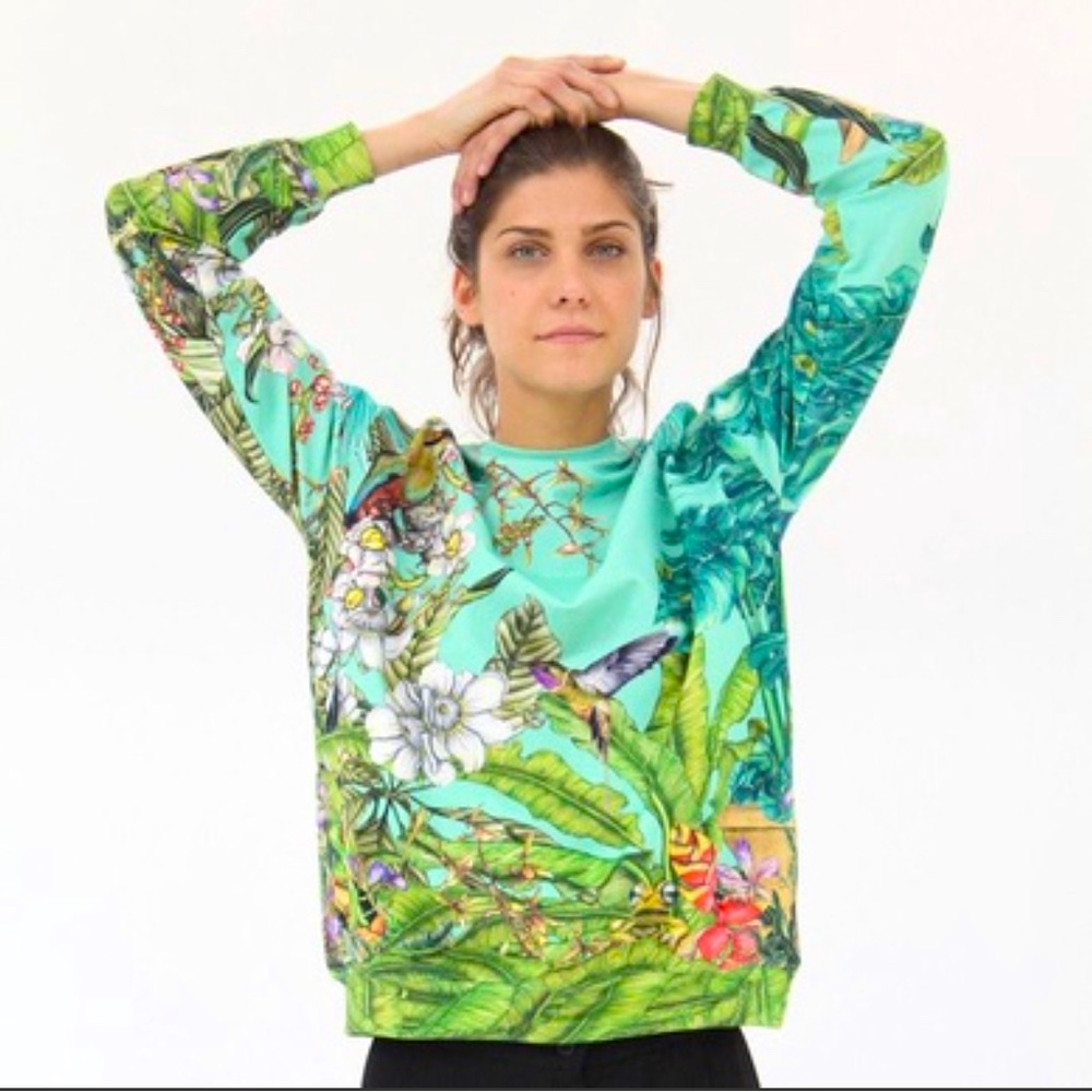 NEW Swash London Jungle Green Flora and Fauna Sweatshirt Size Medium